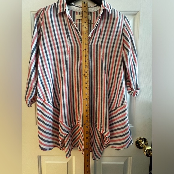 ISABELLA SINCLAIR Anthropologie S Boho Coast LINEN Candy Stripe Hankie Hem CLEAN - Picture 11 of 11